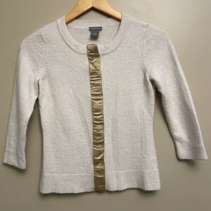 Ann Taylor Cream Cardigan with Gold Satin Front Trim
